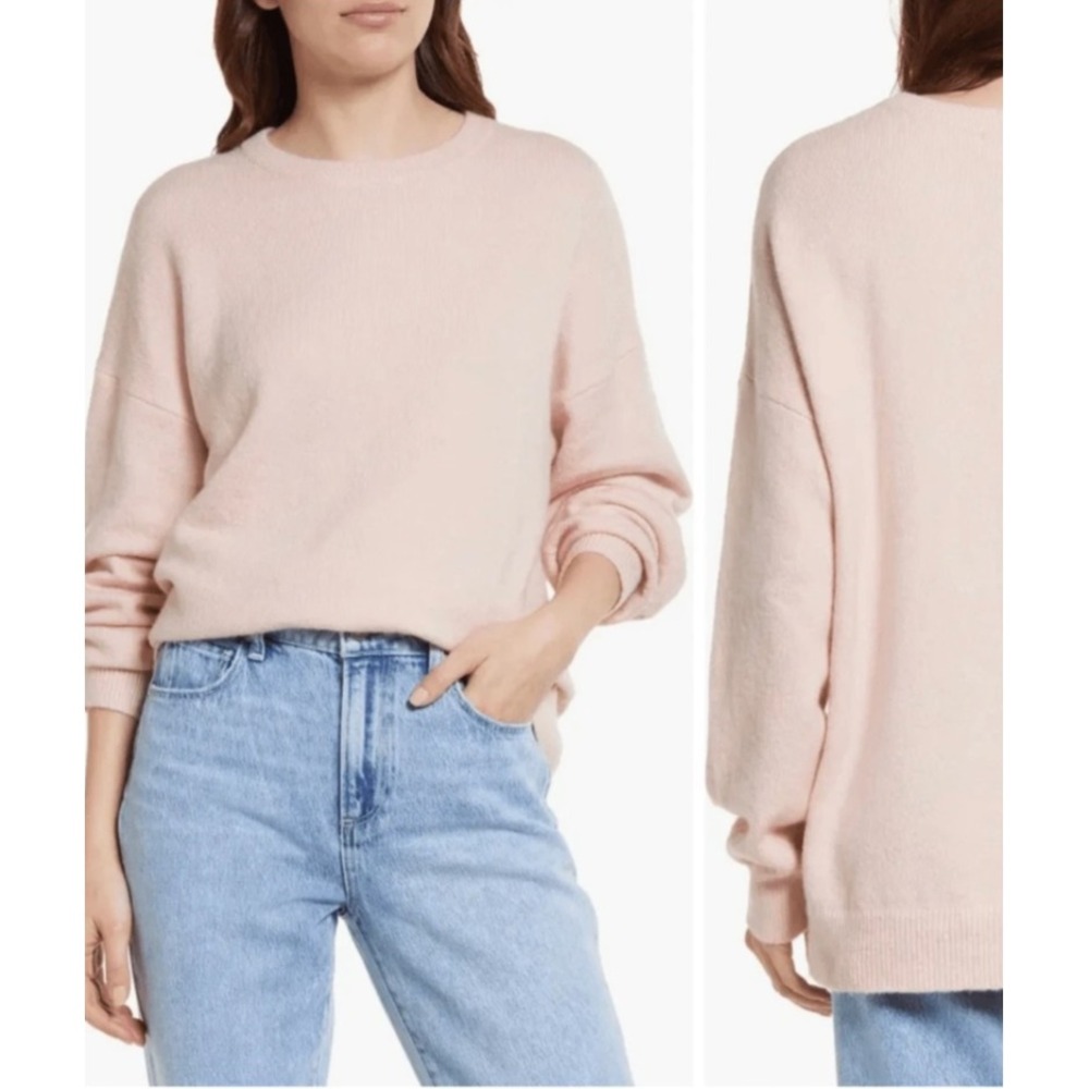Treasure & Bond Organic Cotton Blend Crewneck Sweater Pink XL Textured Oversize